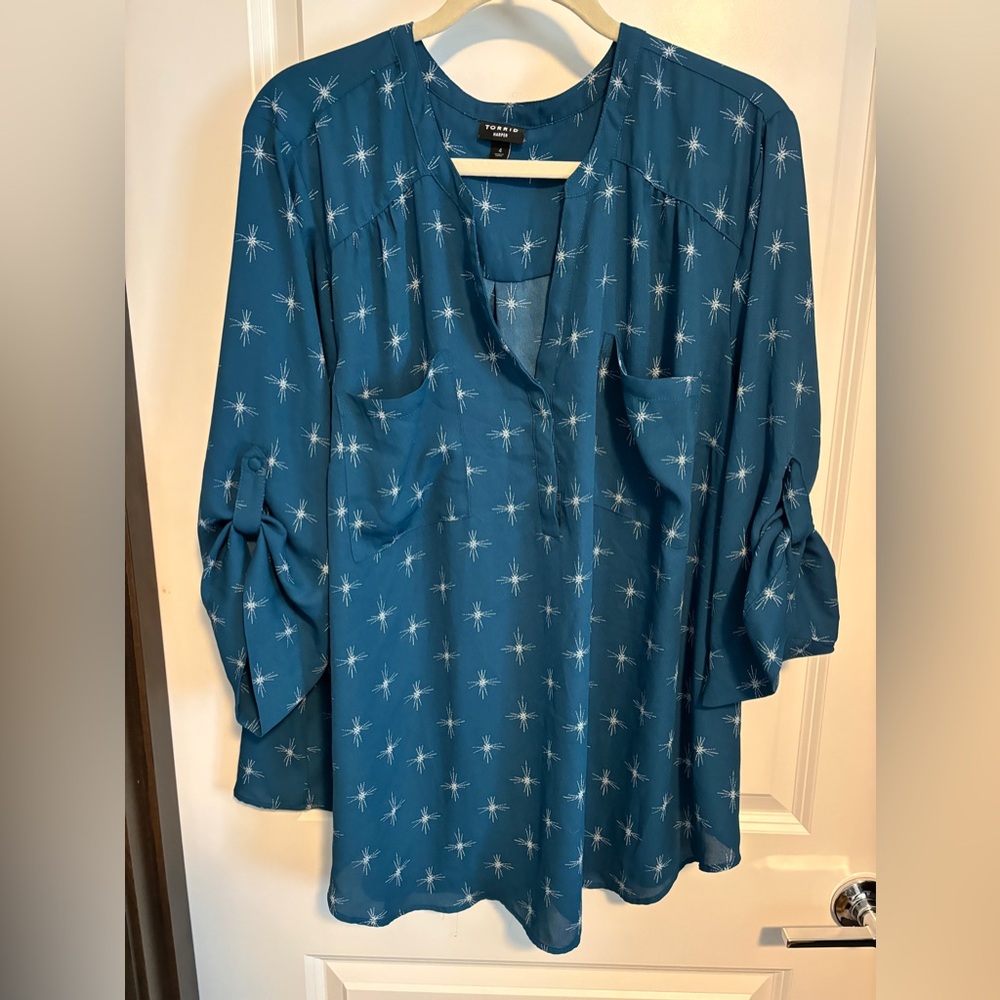 Harper Georgette Pullover 3/4 Sleeve Blouse - Blue Star